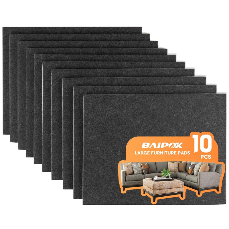 BAIPOK Felt Furniture Pads 10pcs 8" x 6" Adhesive Large Felt Pads, Cuttable Chair Leg Pads, Hardwood Floor Protectors for Furniture, Black - Image 1